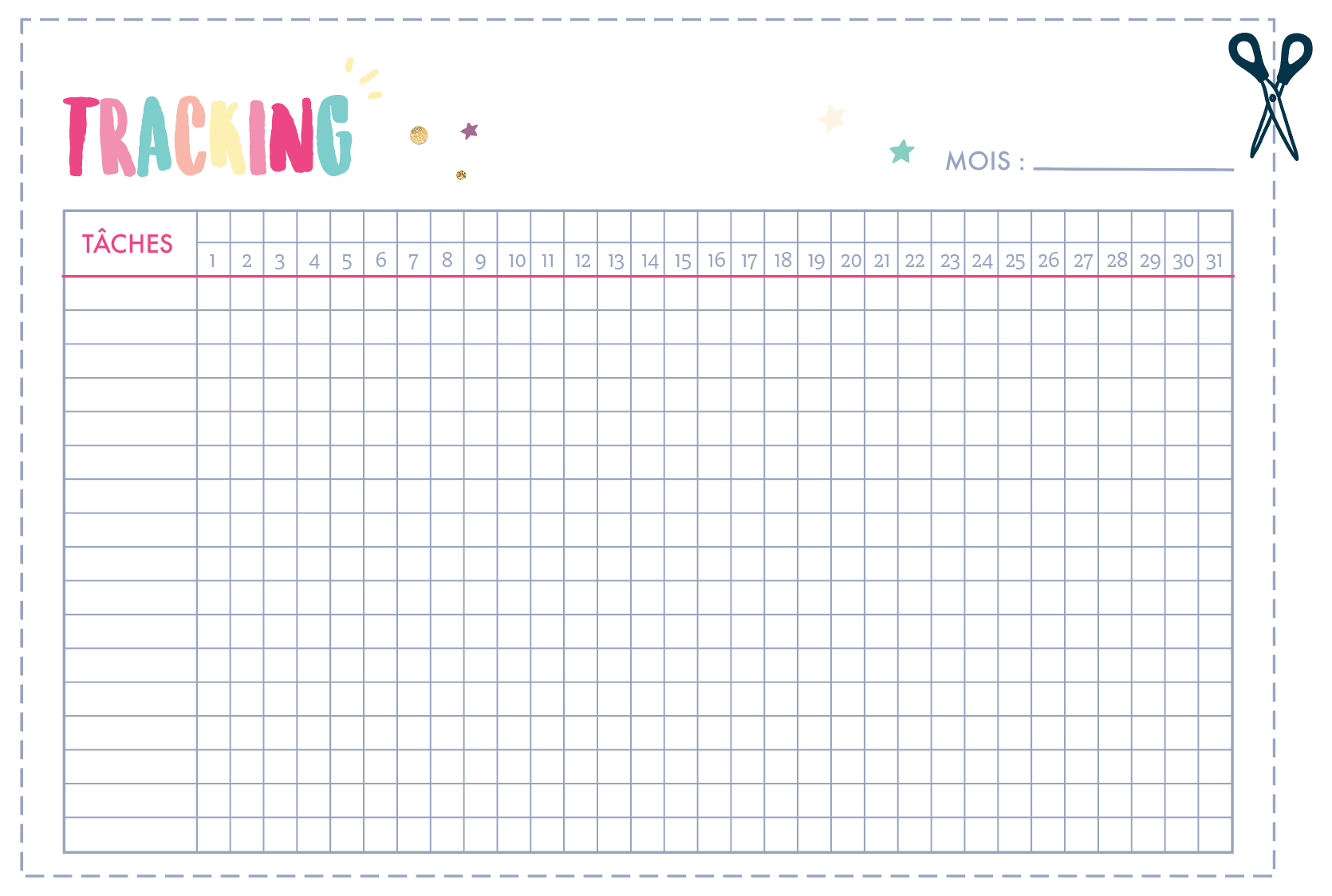 🦄✔️Goodie gratuit à imprimer ! Imprimer ton tableau de suivis (tracking) mensuels pour ton Bullet Journal ! Sur Goodie Mood, le blog Feel Good et Créativité #BuJo #bulletJournal #creativite #organisation #planning #tracking #sohohana #goodiemood #blogfille #methode #motivation