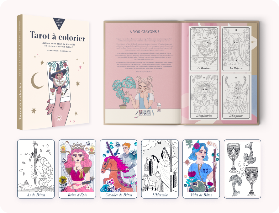 Le tarot de marseille à colorier de Celine Camoun et Elodie Ascenci, paru aux editions du Lotus et de l'elephant