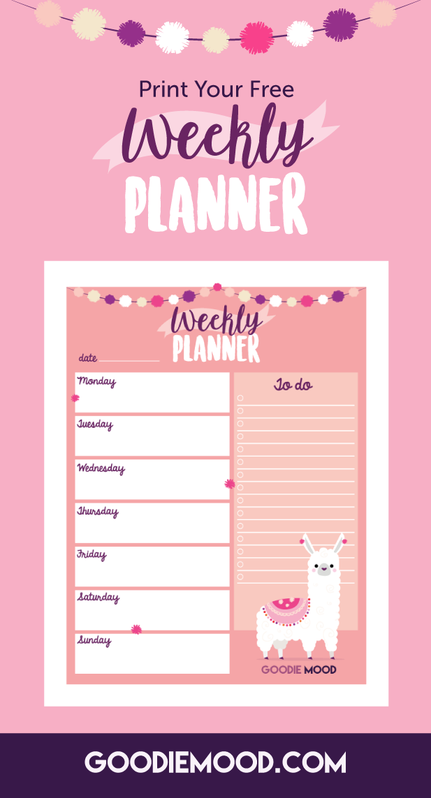 Print your Free Weekly Planner with this cute Alpaga ! #weeklyplanner #planning #organization #cute #adorable #llama #alpaga #free #goodie #Printable #illustration #todo