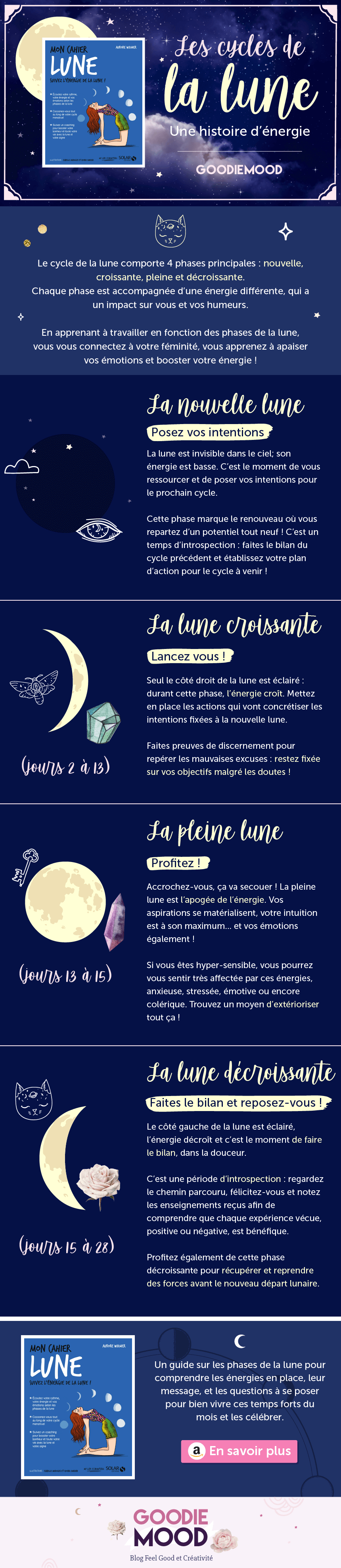 Apprendre à travailler avec les différentes phases de la lune #infographie #aurorewidmer #lune #esoterisme #cycle