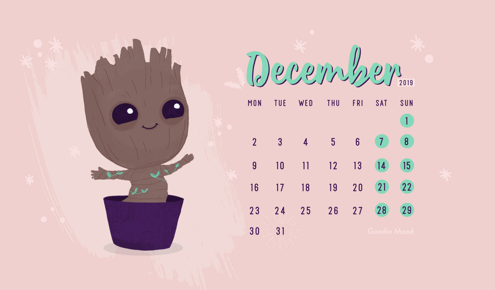 Free Wallpaper Calendar For December 19 Baby Groot Goodie Mood