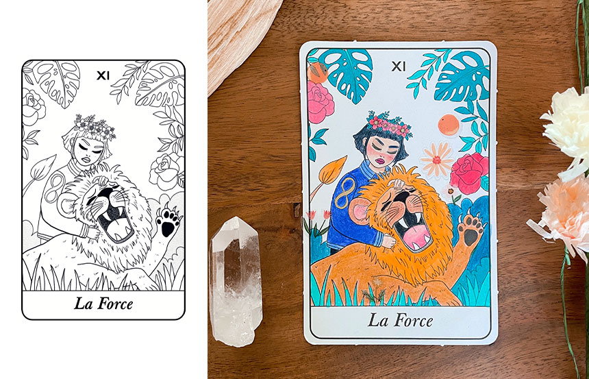 Les Cartes du Tarot de Marseille - Livre de coloriage pour adultes: 22  arcanes à colorier sur fond noir du grand jeu divinatoire français le tarot  de