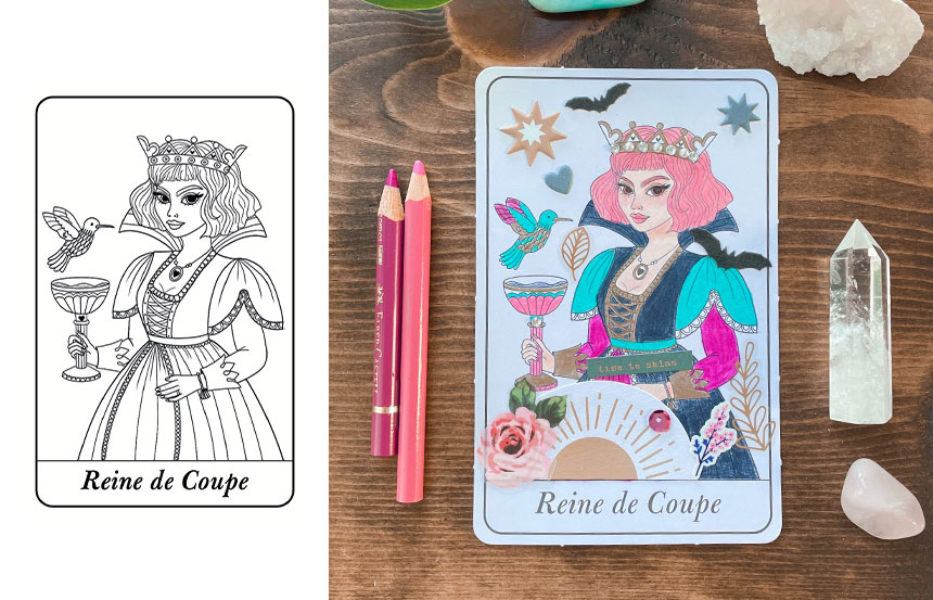 Tarot Feel Good à colorier : le reine des coupes goodie mood
